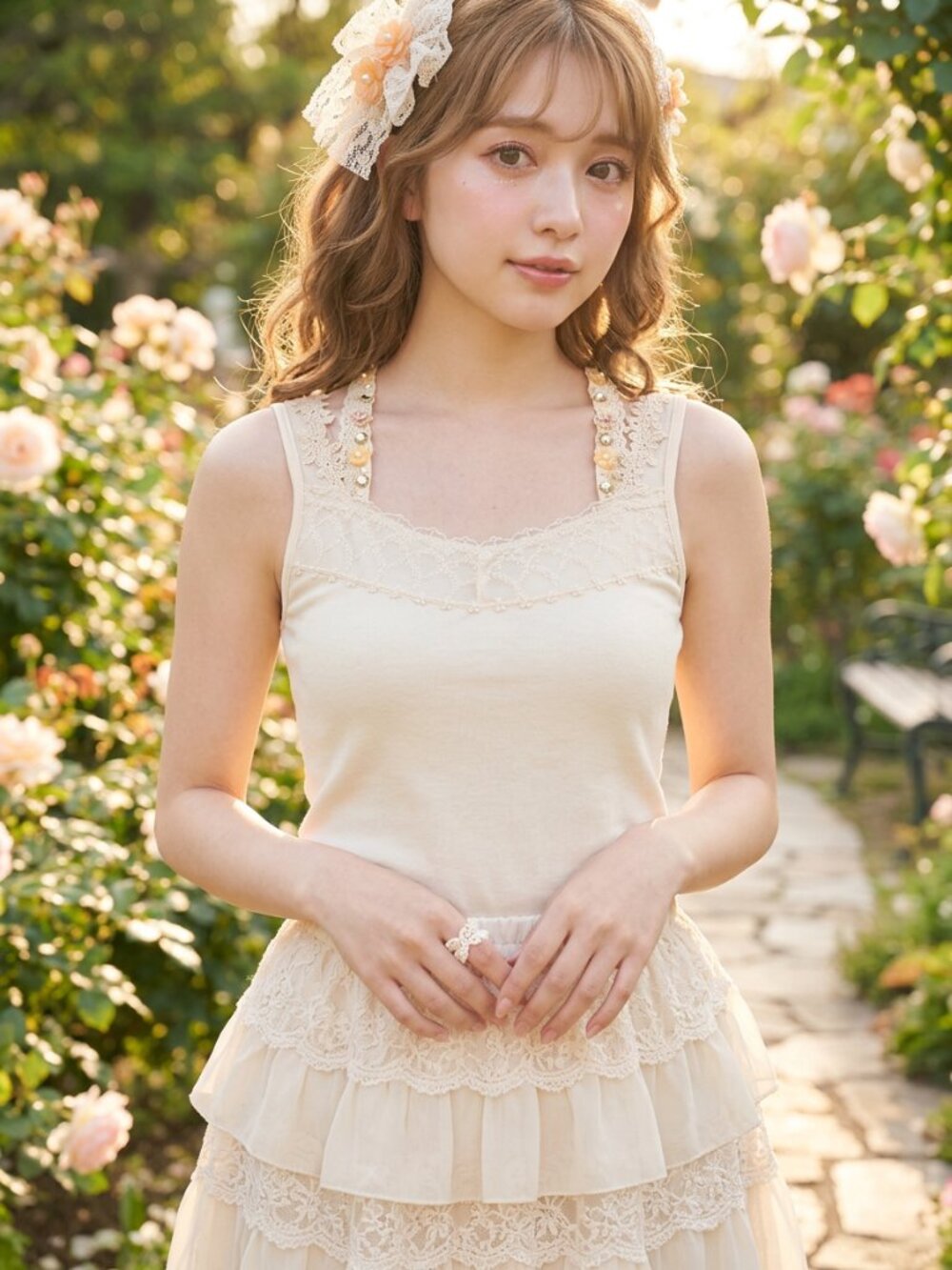 AXES FEMME fairycore J-fashion ivory camisole top with beaded halter details